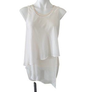 BEBE Cream Tank Top w/ Sheer Asymmetrical Front
